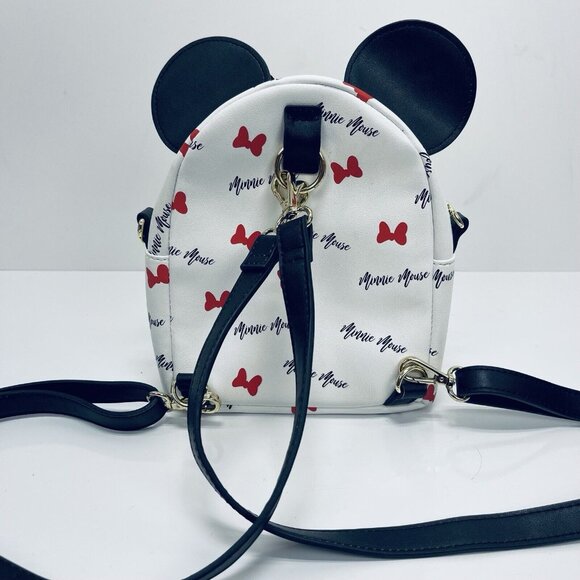 Loungefly Disney Mini Purse/Bag Pack  Minnie Mouse Signature Ears White Stripped - Picture 2 of 12